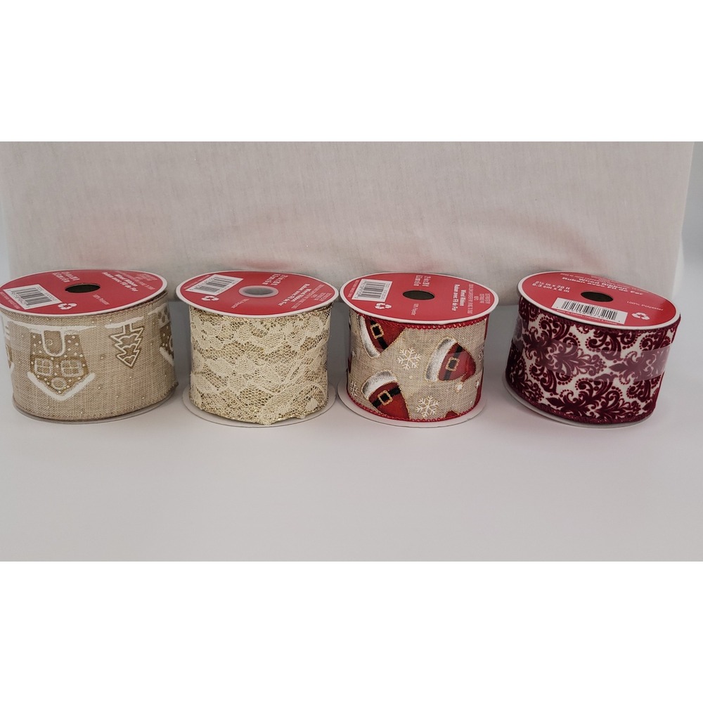 Celebrate It Christmas Wired Craft Ribbon 4 Spool Bundle ~ 2.5in x 20ft‎